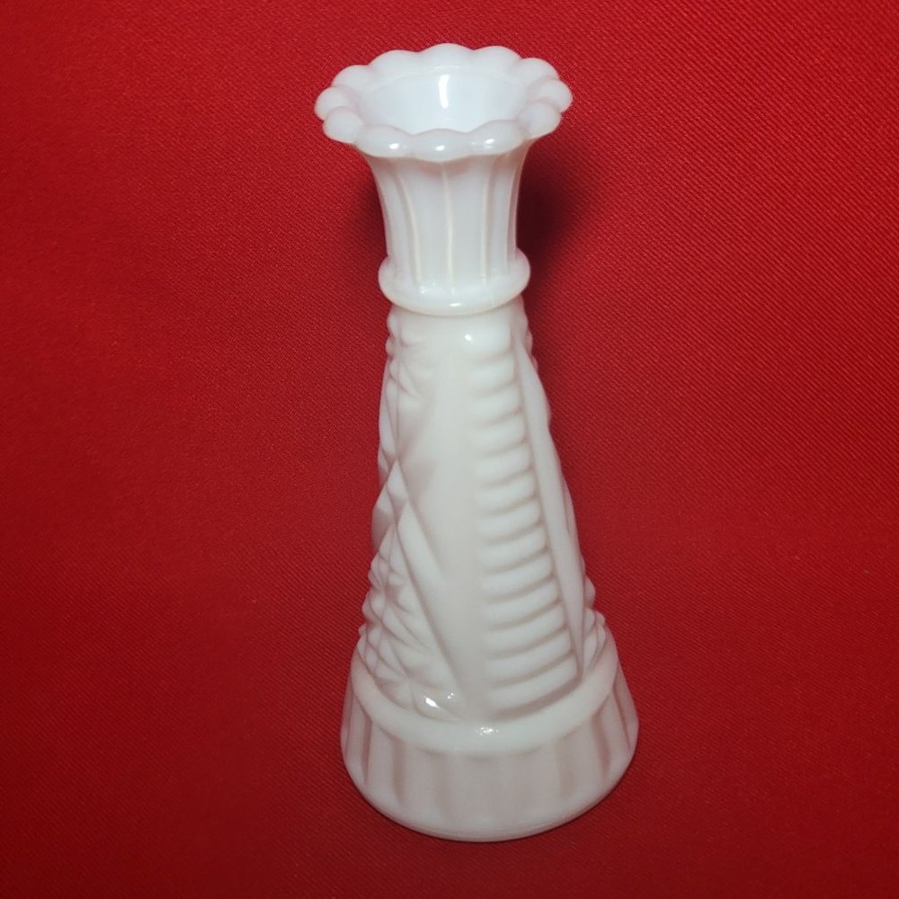Vintage Anchor Hocking Stars and Bars Opaque White Milk Glass Bud Vase